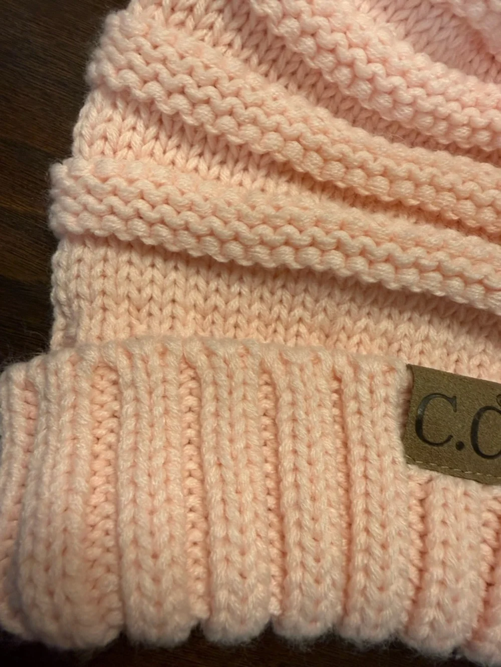 C.C Women's Exclusive Knitted Pink Cable Knit Knitted Hat Beanie with LG Pom Pom